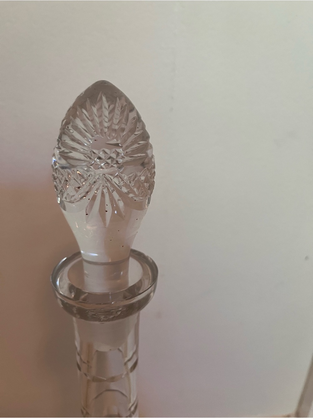 Large 15” Vintage Crystal Cut Glass Decanter Stopper Etched Star Burst Design - Picture 2 of 12